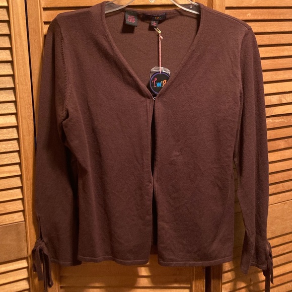 Twiga Brown V-Neck Cardigan with Ties on the Sleeves - Picture 1 of 14